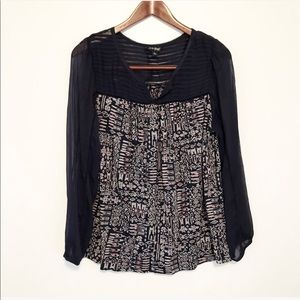 LAST CALL Lucky Navy Boho Print Split Neck Blouse